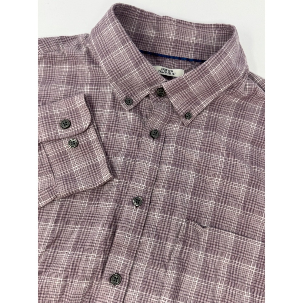 Jos A Bank 1905 Men's Stretch Tailored Fit Purple Plaid Flannel Shirt Sz XL G4